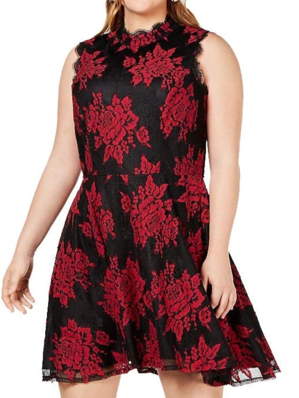 City Studios Womens Plus Lace Overlay Party Dress